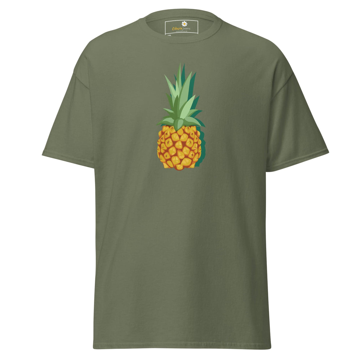 Olive green T-shirt with pineapple graphic for men and women in 2XL to 5XL sizes