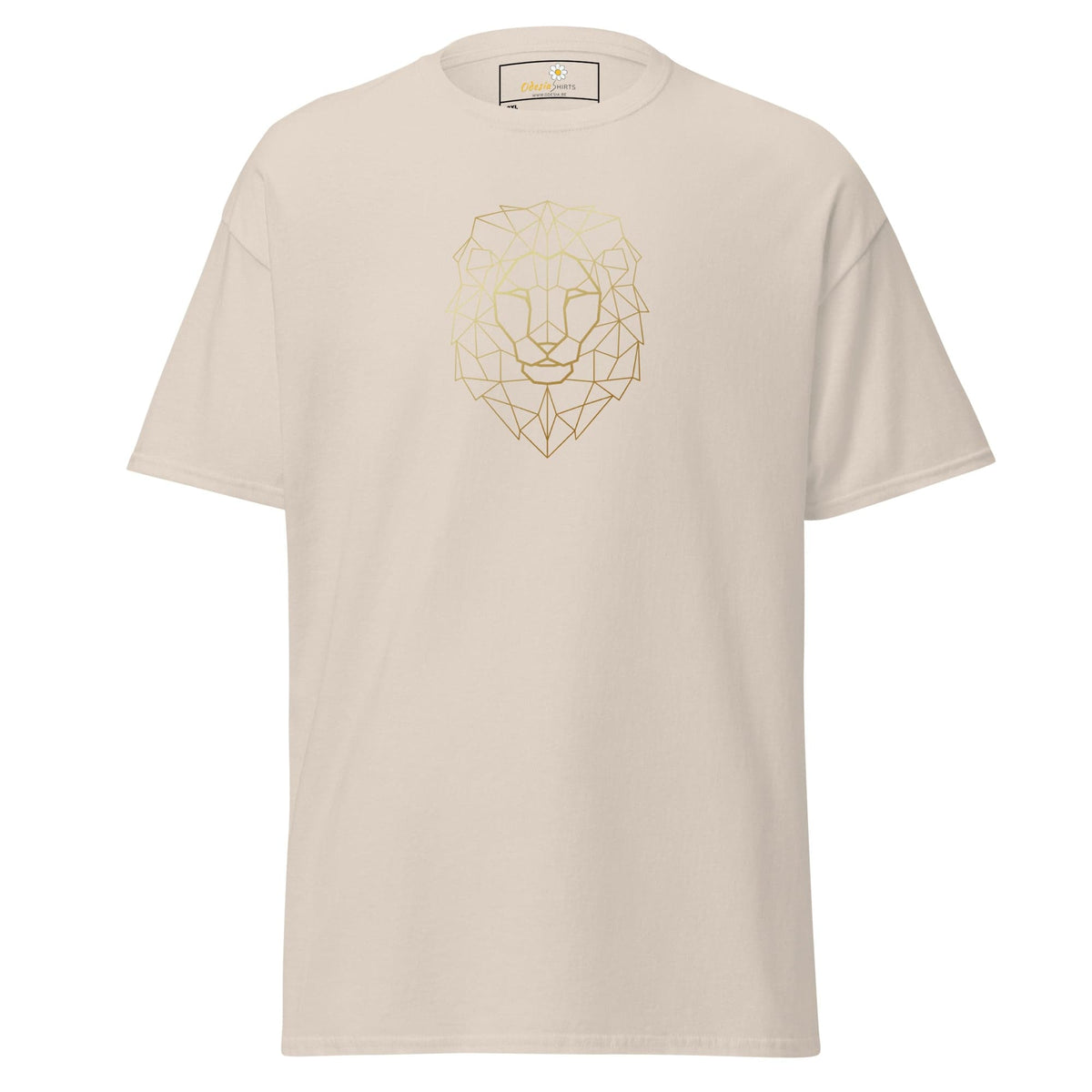 Beige T-shirt with geometric lion design for men and women in sizes 2XL to 5XL