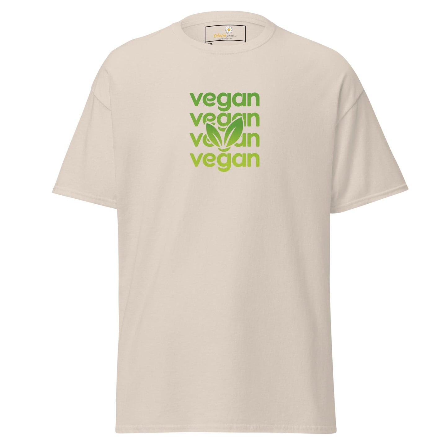 Beige T-shirt with vegan text, suitable for Men and Women, available in 2XL to 5XL size