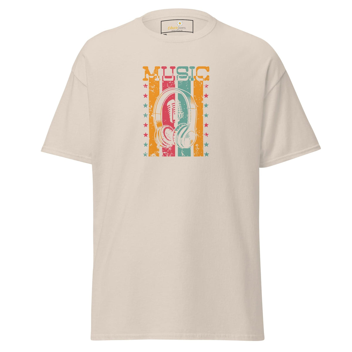 Beige T-Shirt with Music Graphic for Men and Women in 2XL to 5XL sizes