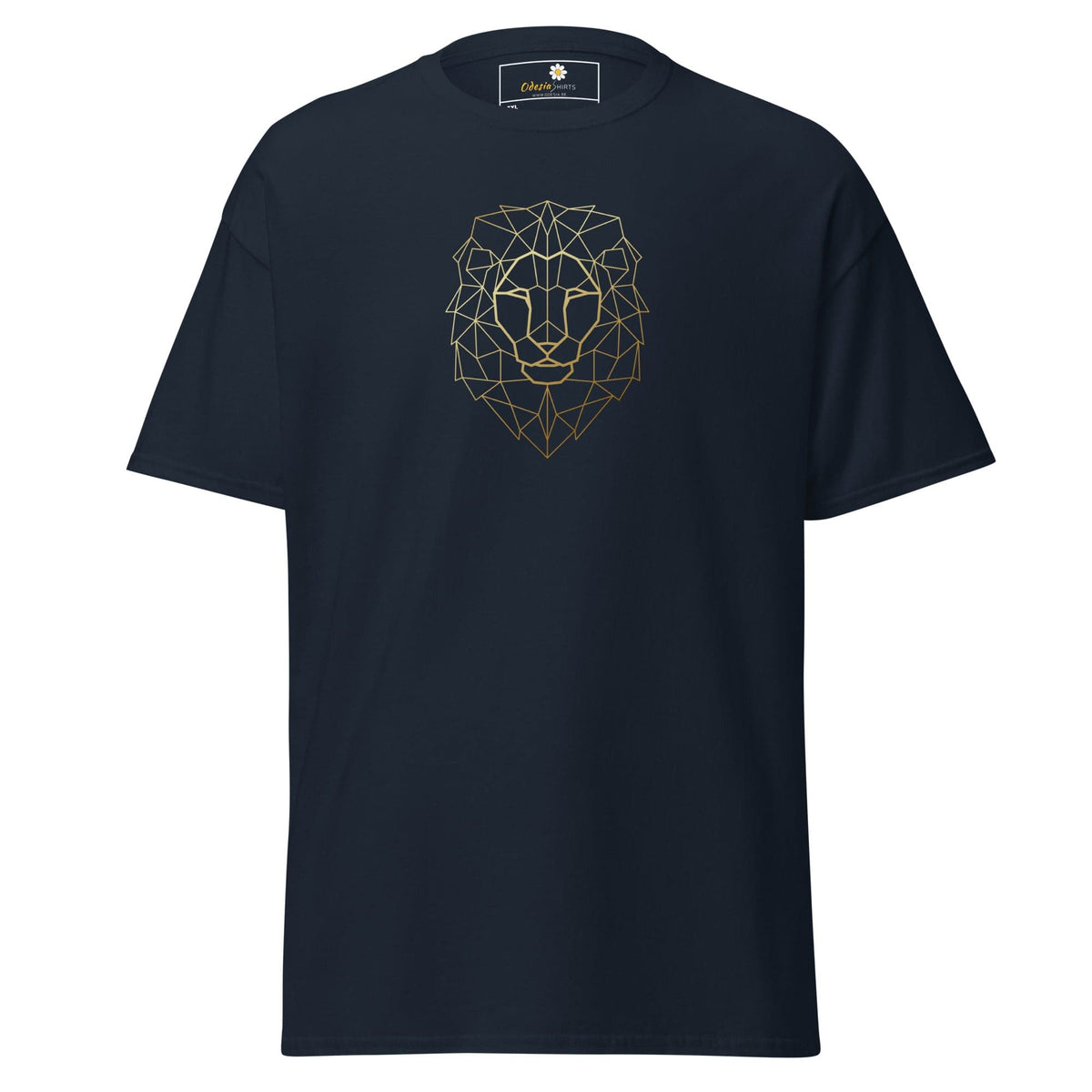 Navy blue t-shirt with geometric lion design from T-SHIRT DESIGN TEE for men and women