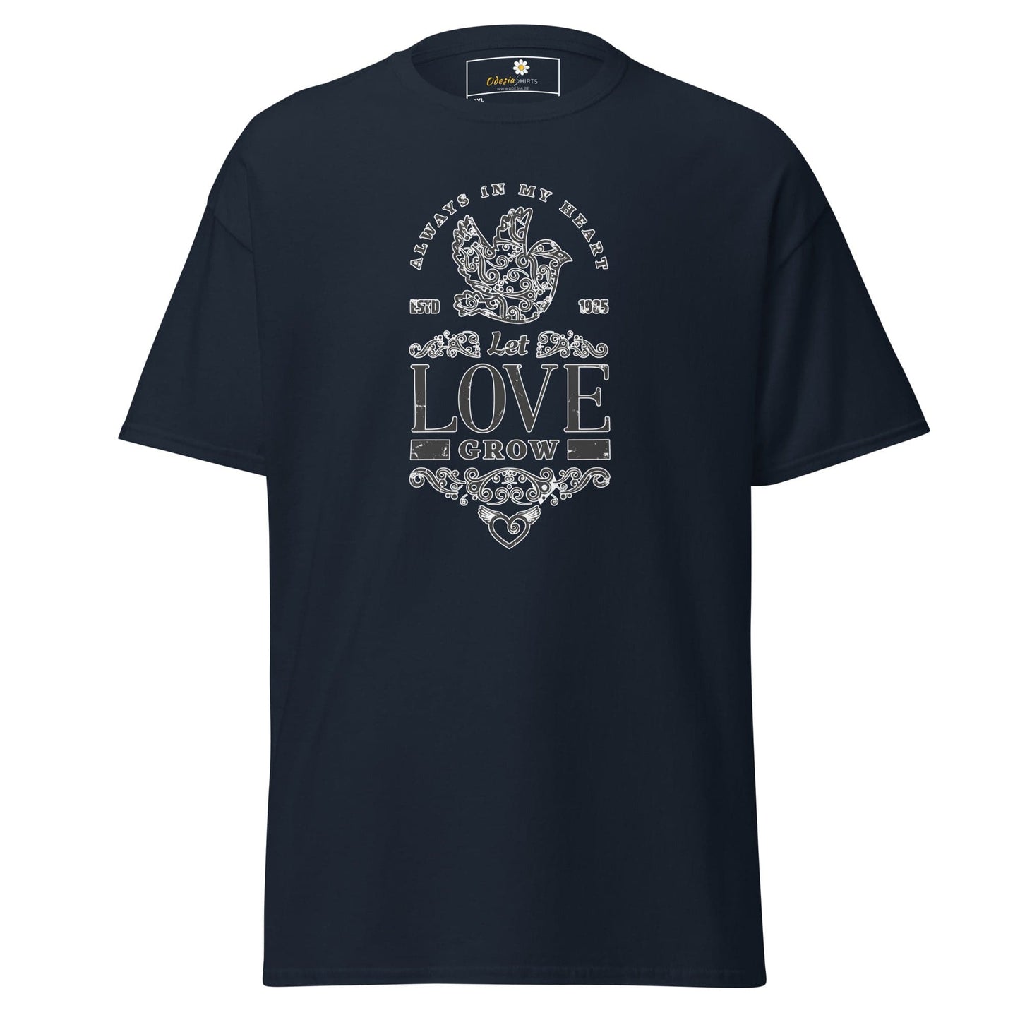 Navy blue T-shirt with white graphic for men and women available in 2XL to 5XL sizes
