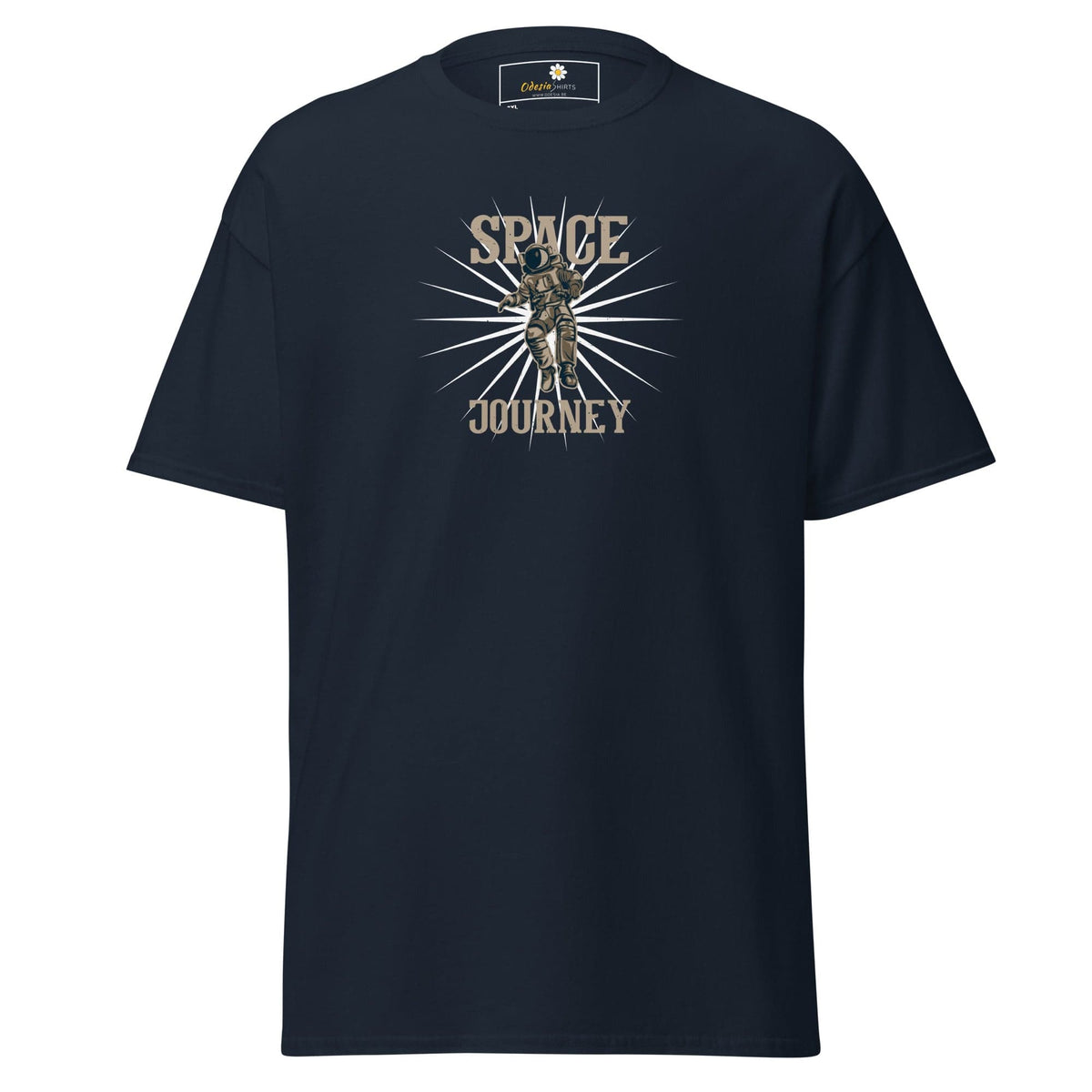 Dark blue T-shirt with astronaut graphic for men and women in sizes 2XL to 5XL