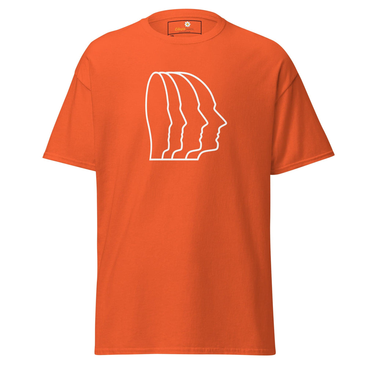 Orange T-shirt with white face outline design, suitable for Men and Women, 2XL to 5XL