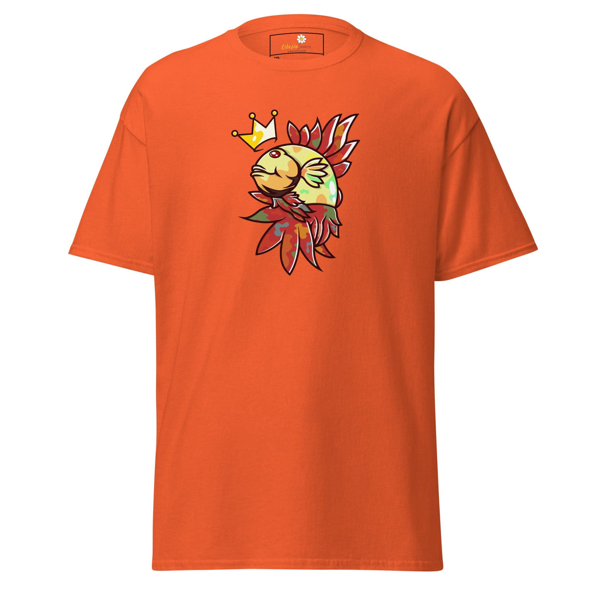 Orange T-shirt with fish graphic from T-SHIRT DESIGN TEE for men and women in 2XL to 5XL