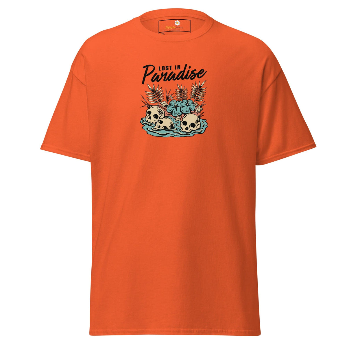 Orange T-shirt with skull graphic from T-SHIRT DESIGN TEE for Men and Women, 2XL to 5XL