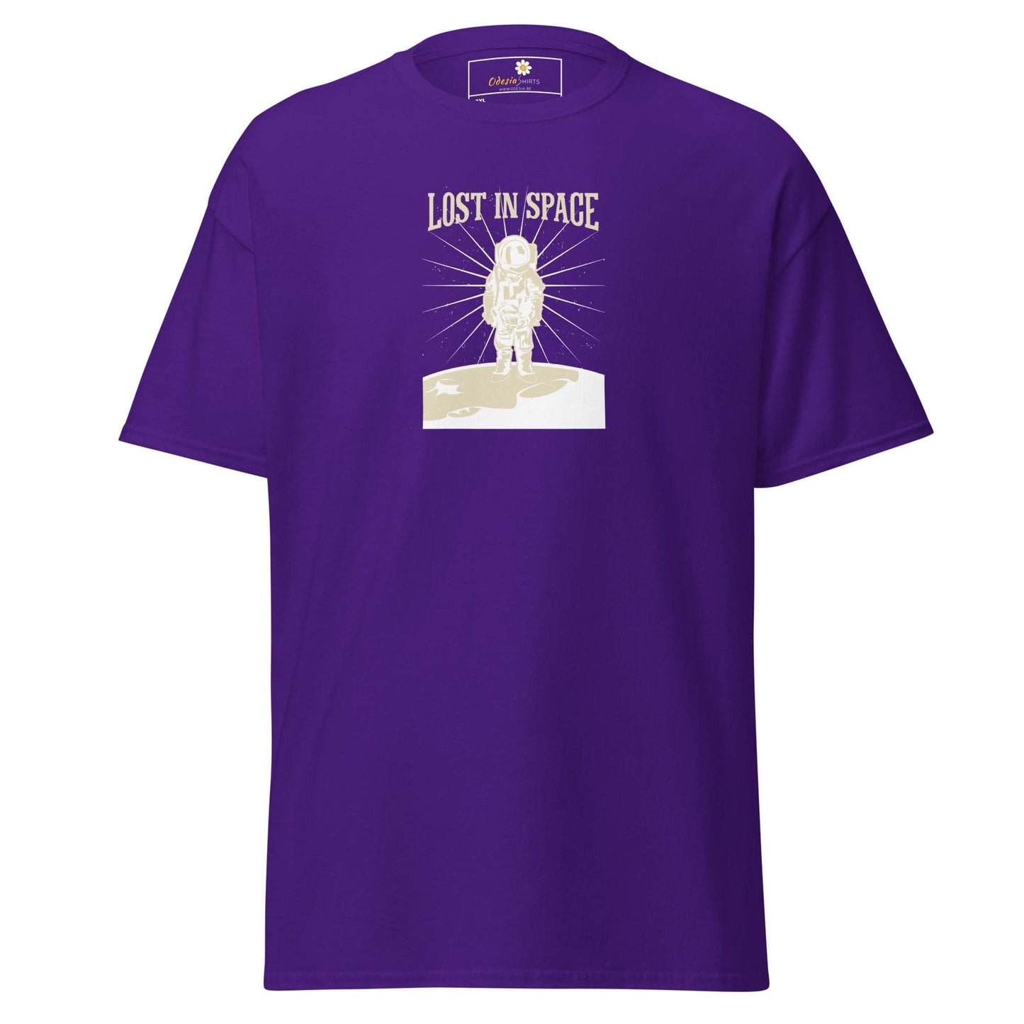 Purple T-shirt with astronaut graphic for men and women in 2XL to 5XL sizes