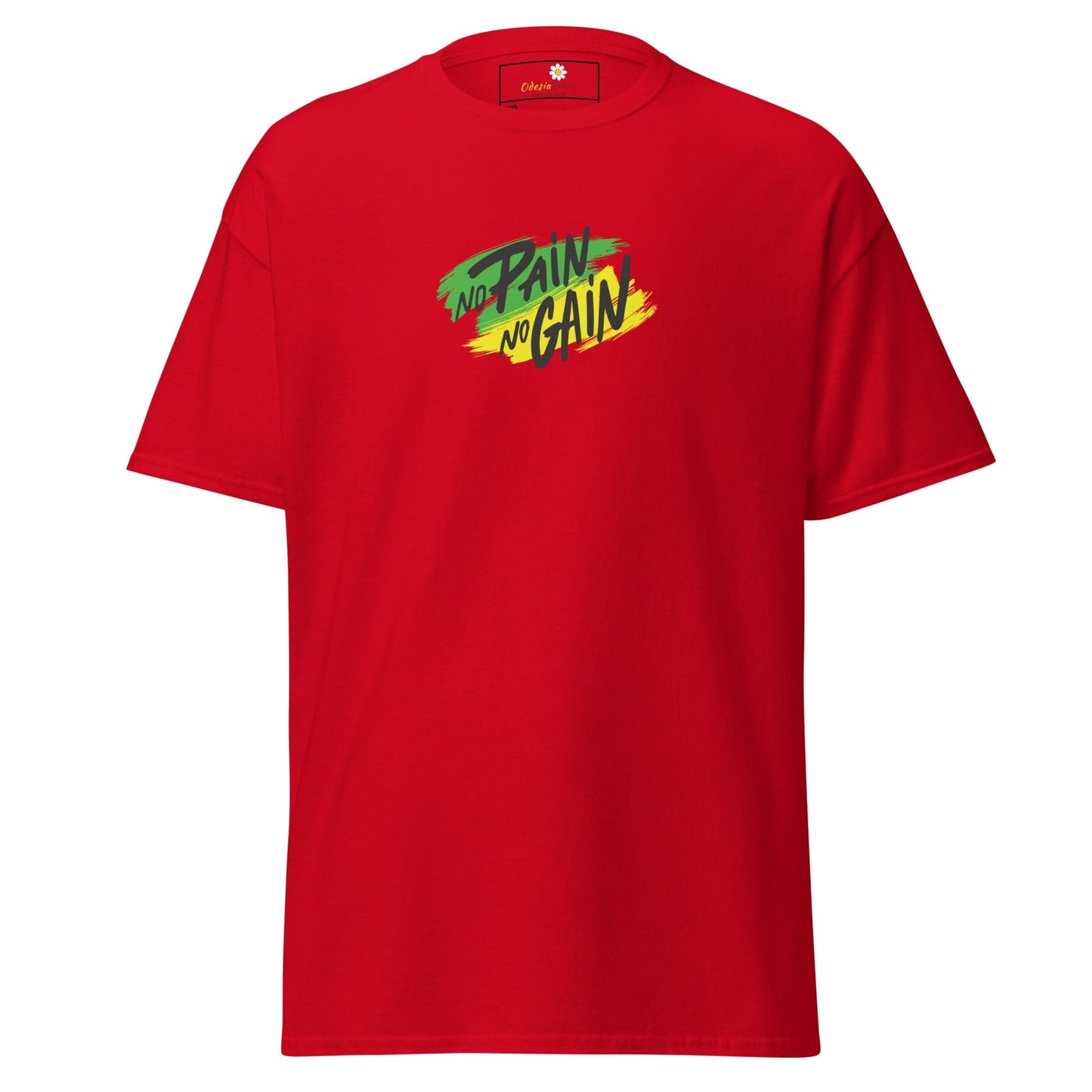 Red T-shirt with No Pain No Gain graphic from T-SHIRT DESIGN TEE for Men and Women