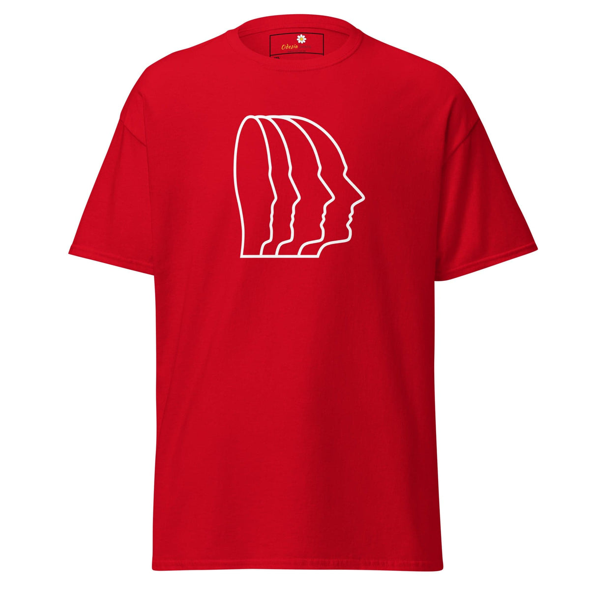 Red T-shirt with white face outline design for men and women in 2XL to 5XL sizes