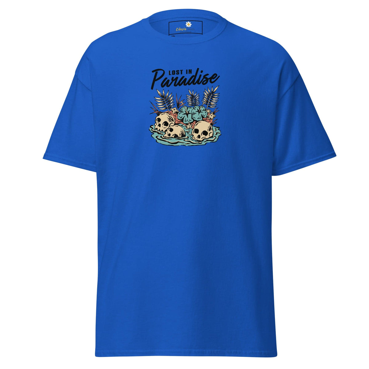 Blue T-shirt with a skull graphic for men and women in 2XL to 5XL sizes