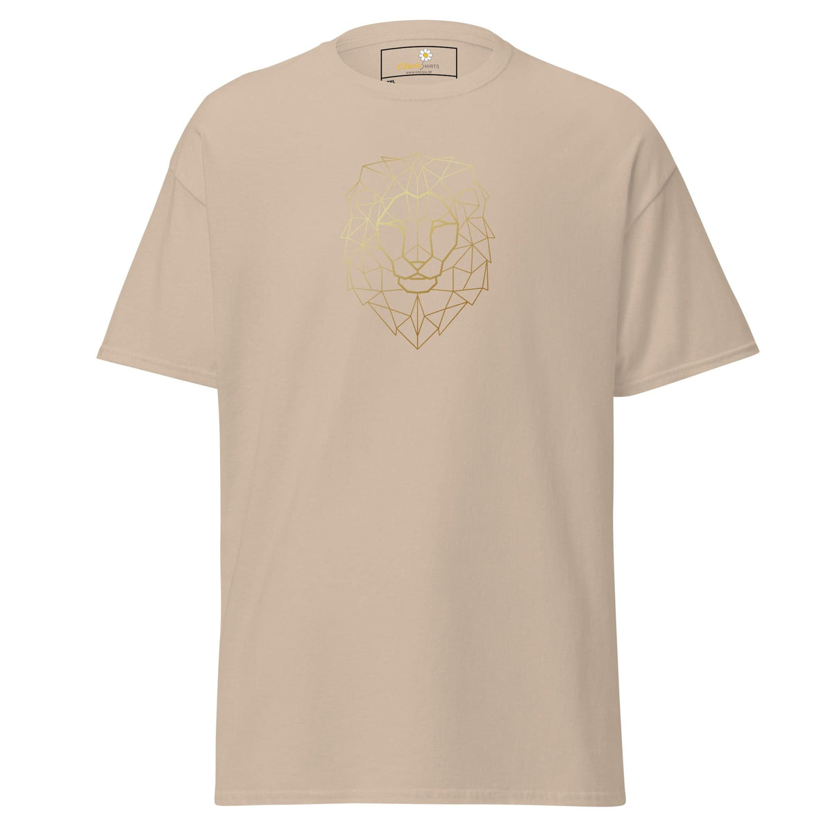 Beige T-shirt with geometric lion design for men and women in sizes 2XL to 5XL