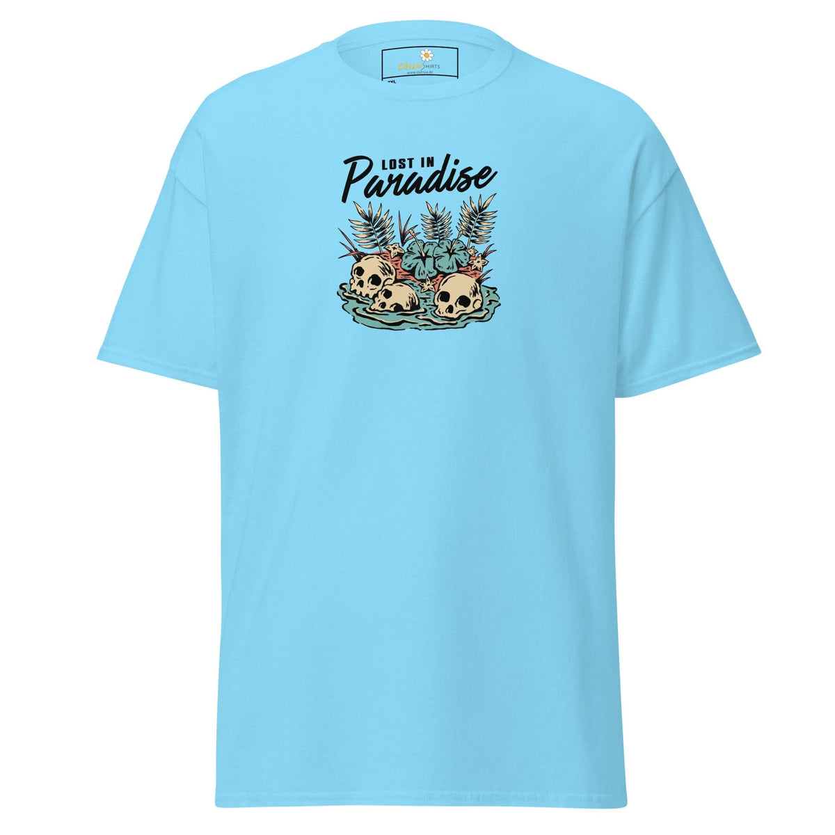 Light blue T-shirt with skull graphic from TSHIRT DESIGN TEE for men and women