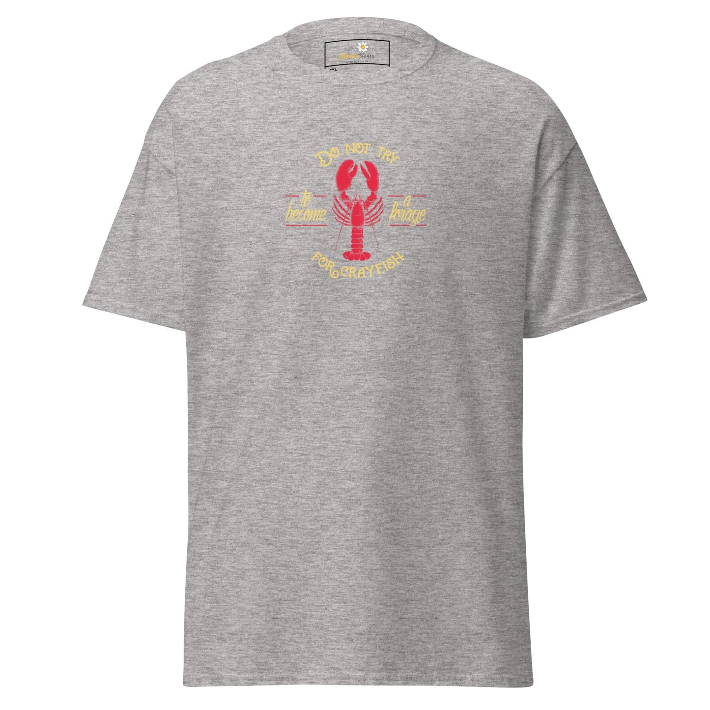 Gray T-shirt with lobster graphic for men and women in sizes 2XL to 5XL