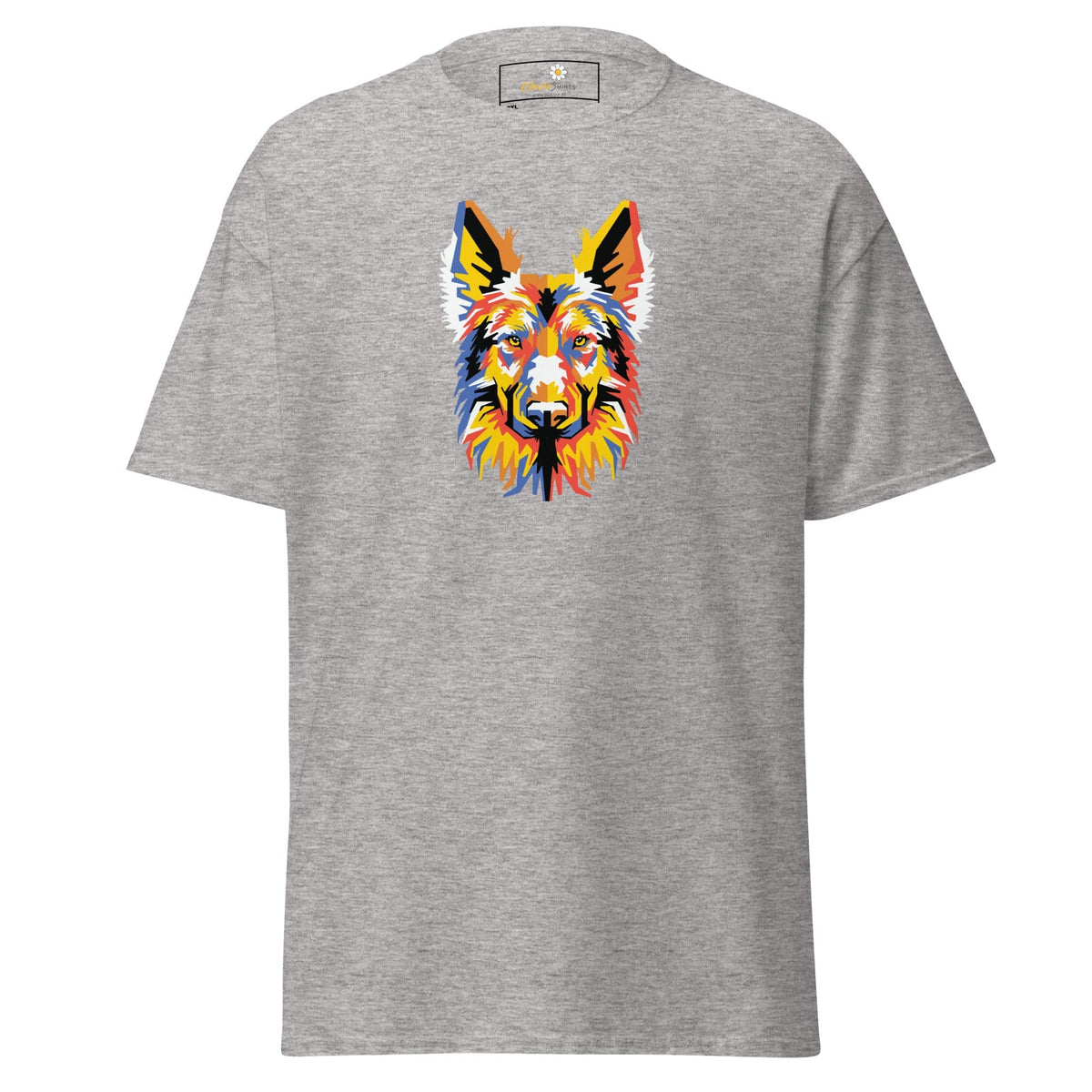 Gray T-shirt with colorful dog graphic for Men and Women in 2XL to 5XL sizes