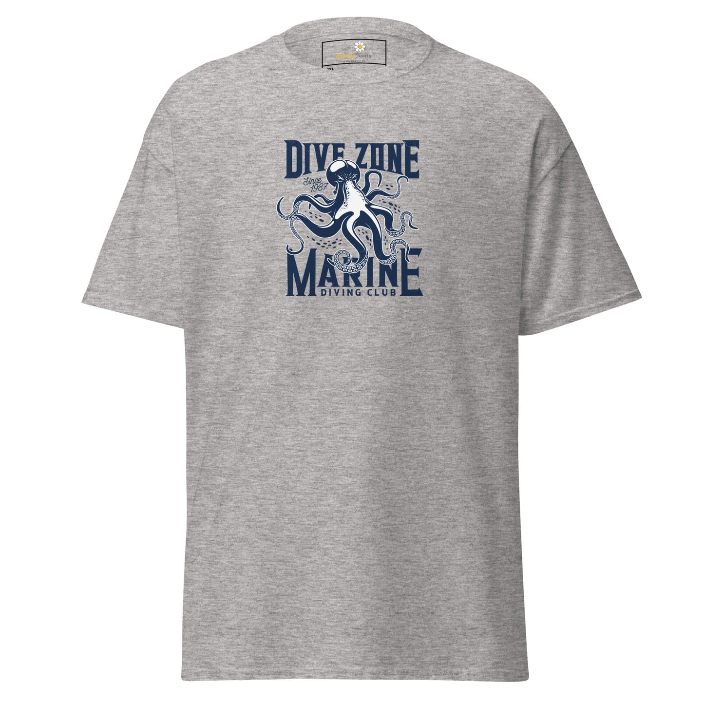 Gray t-shirt with octopus design.