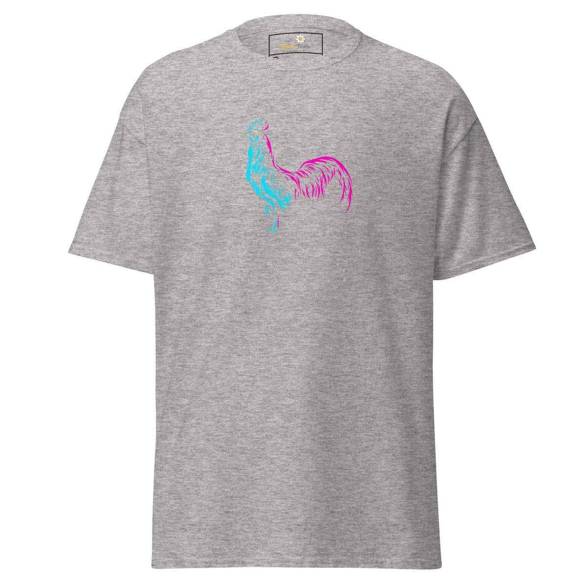 Gray T-shirt with vibrant rooster design for Men and Women in 2XL to 5XL sizes