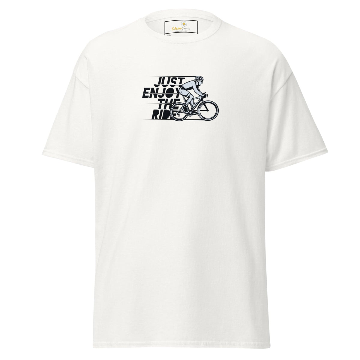 White T-shirt with cyclist graphic from T-SHIRT DESIGN TEE for Men and Women in 2XL to 5XL